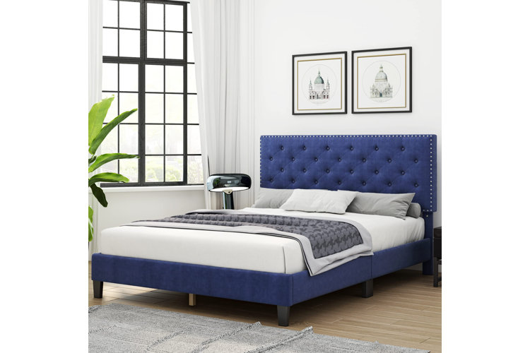 Audrey blue deals velvet platform bed